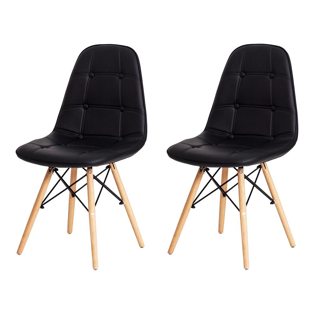 Kit 2 Cadeiras Charles Eames Eiffel Botone Base Madeira Preta
