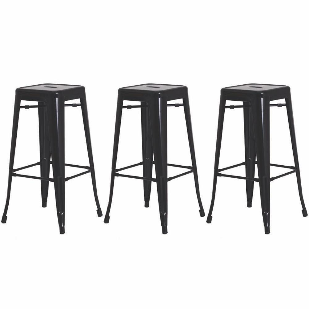 Kit 3 Banquetas Alta Para Bar Balcão Bancada Pub Bistrô Cozinha Americana Tolix Iron Industrial