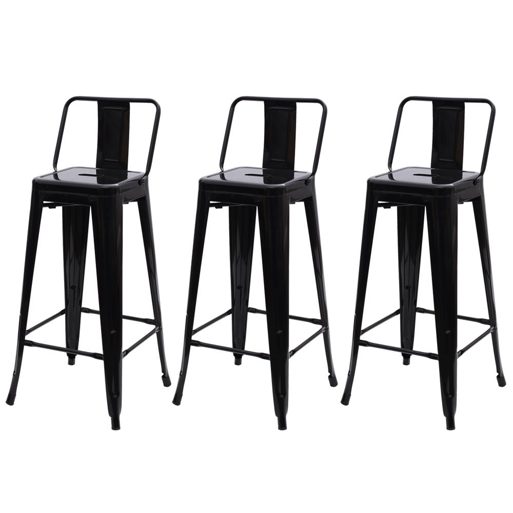 Kit 3 Banquetas Altas com Encosto Tolix Iron Preto