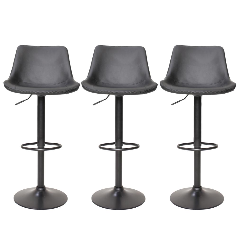 Kit 3 Banquetas Giratórias Roma Preta