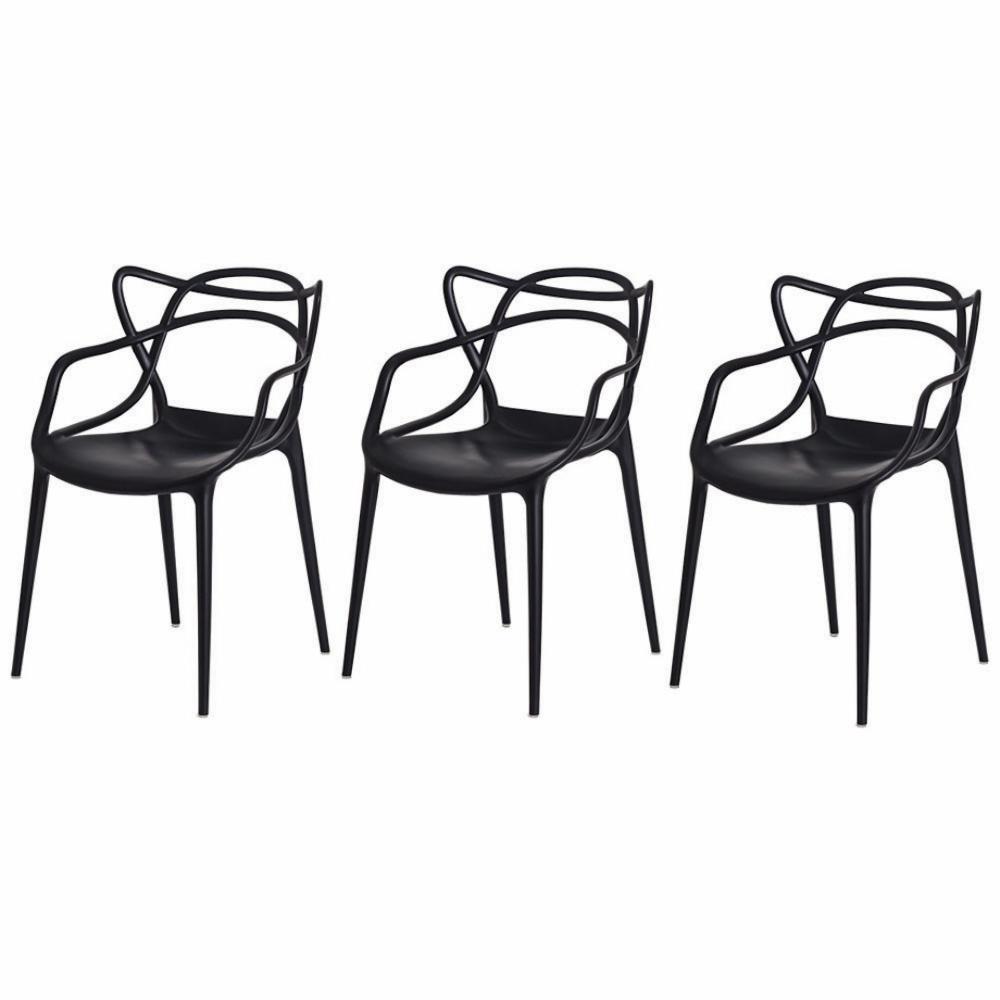 Kit 3 Cadeiras para Sala de Jantar Allegra Empilháveis Pretas
