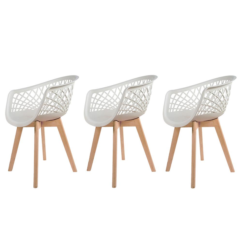 Kit 3 Cadeiras para Sala de Jantar com Base de Madeira Web Branca