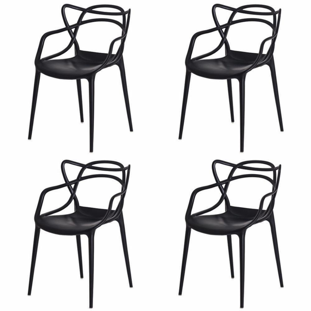 Kit 4 Cadeiras para Sala de Jantar Allegra Empilháveis Pretas