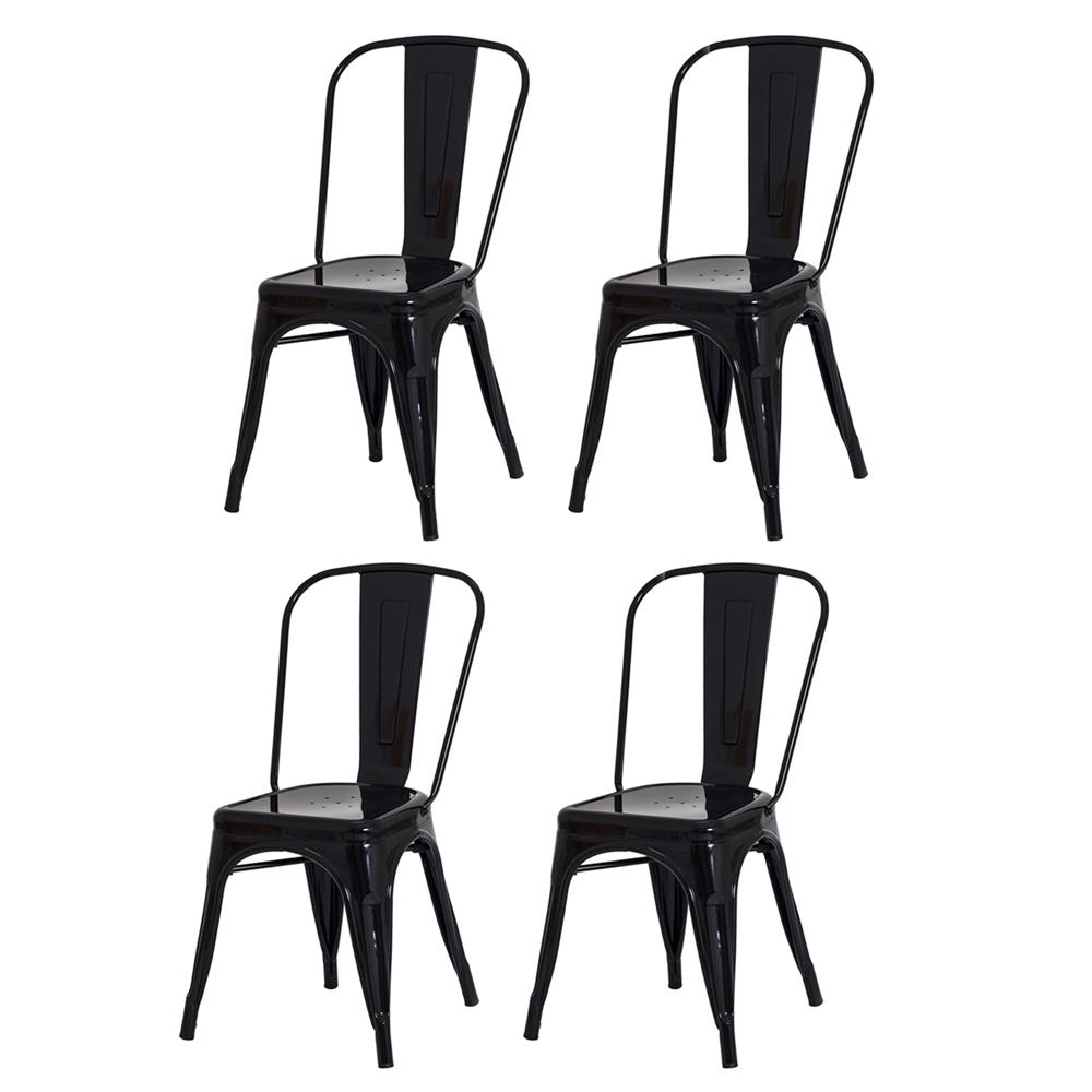 Kit 4 Cadeiras para Sala de Jantar Tolix Iron Industrial Preta