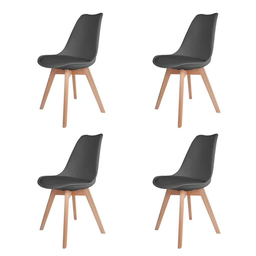 Kit 4 Cadeiras para Sala de Jantar com Base de Madeira Saarinen Cinza