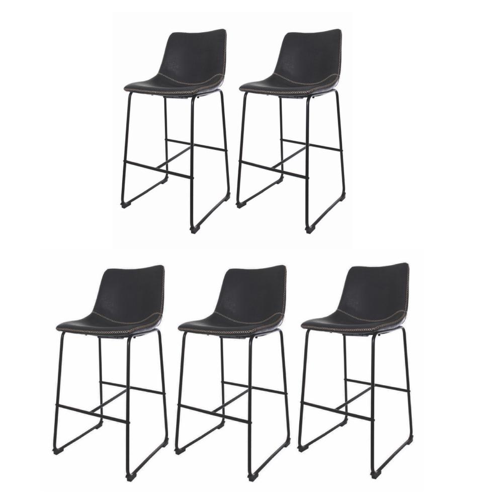 Kit 5 Banquetas Altas Munich Vintage Preta