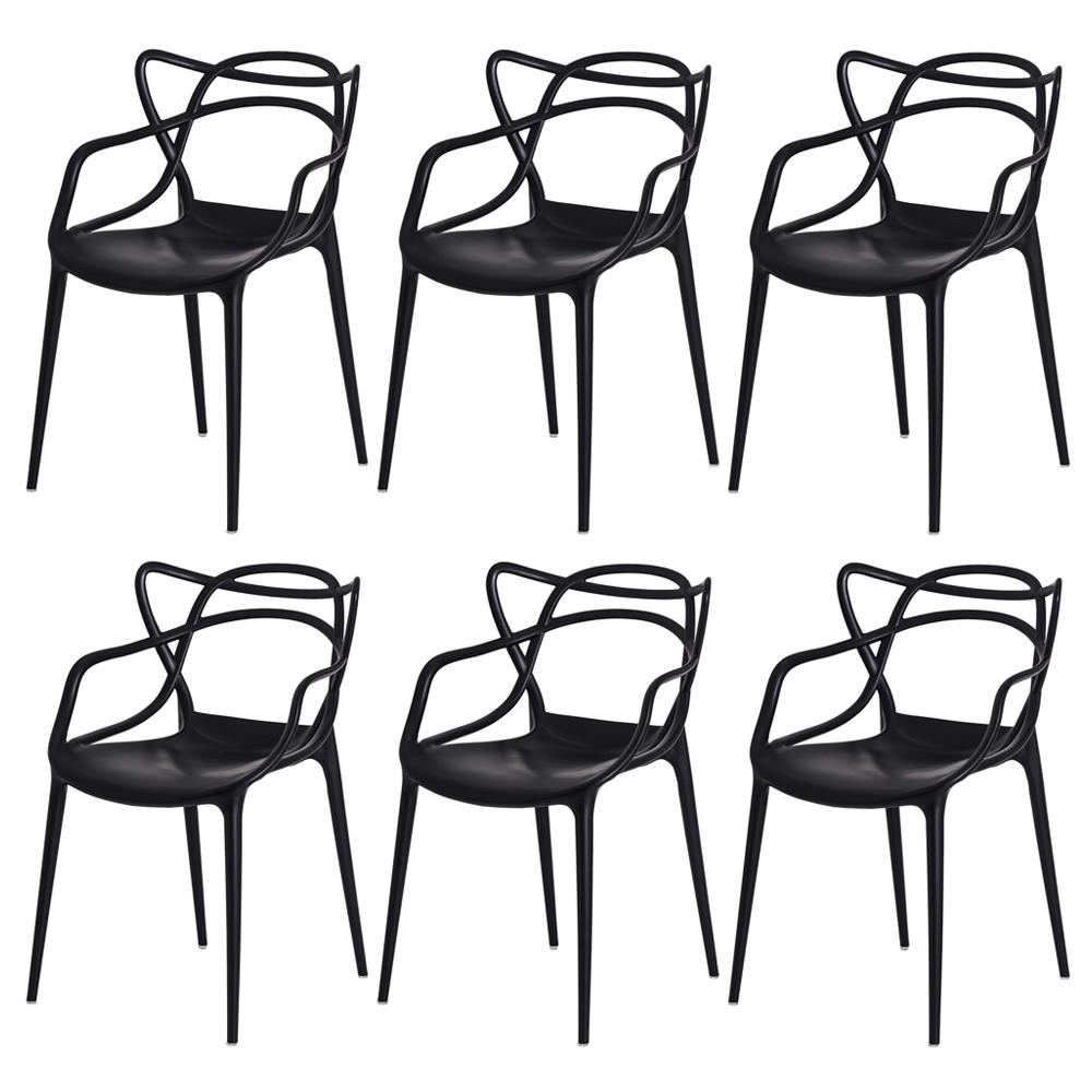 Kit 6 Cadeiras para Sala de Jantar Allegra Empilháveis Pretas
