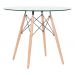 Mesa Redonda Eiffel Eames Tampo Vidro Temperado 90cm Base Madeira Design Moderno