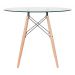 Mesa Redonda Eiffel Eames Tampo Vidro Temperado 90cm Base Madeira Design Moderno