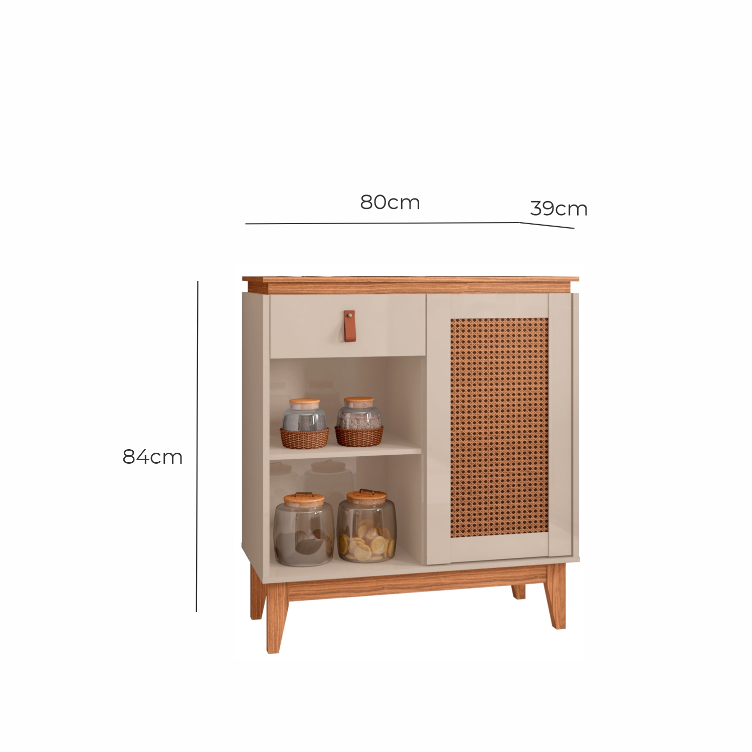 Aparador Buffet 1 Porta e 1 Gaveta Flora Babus - Off White / Cedro TR