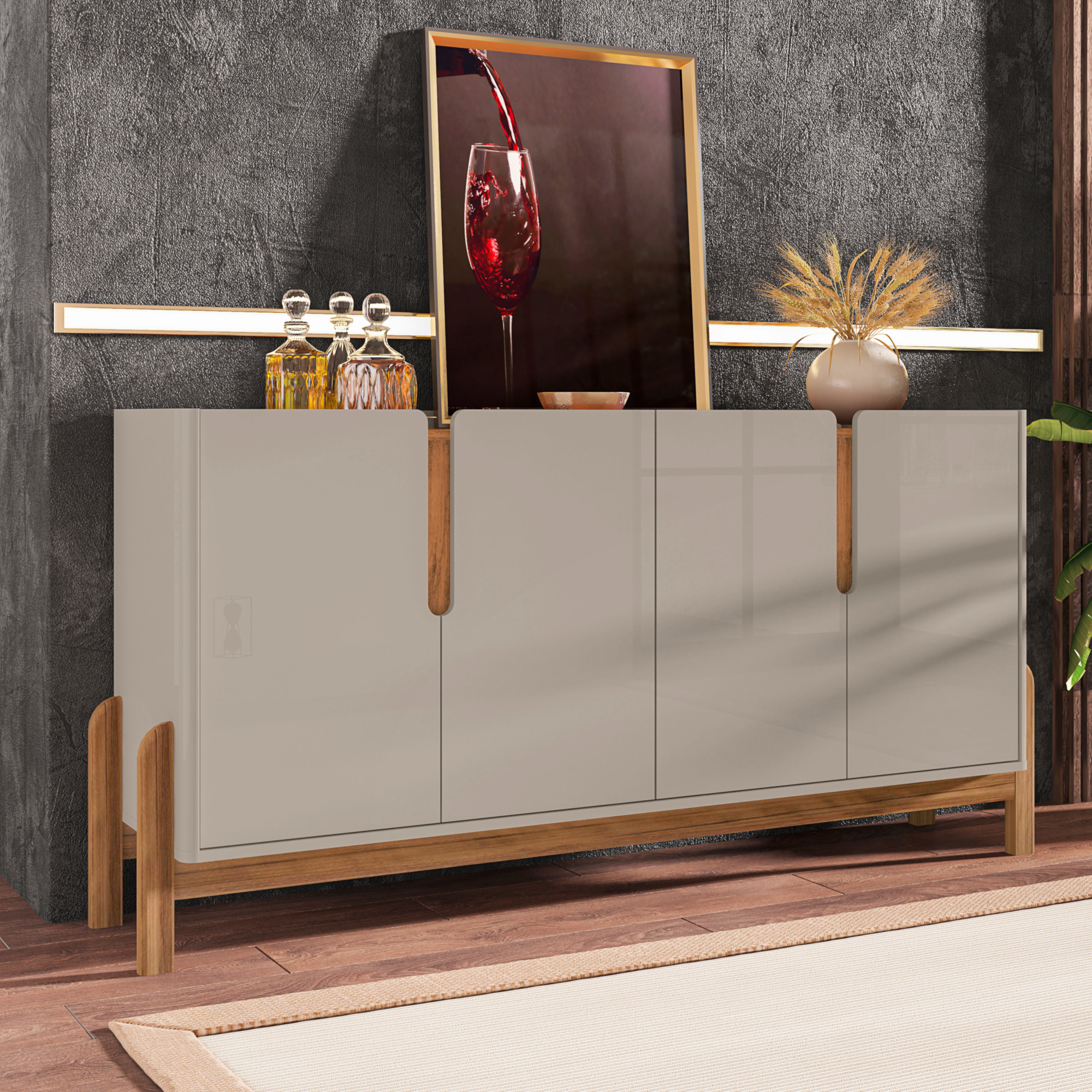 Aparador Buffet 4 Porta Niara Babus - Off White / Cedro