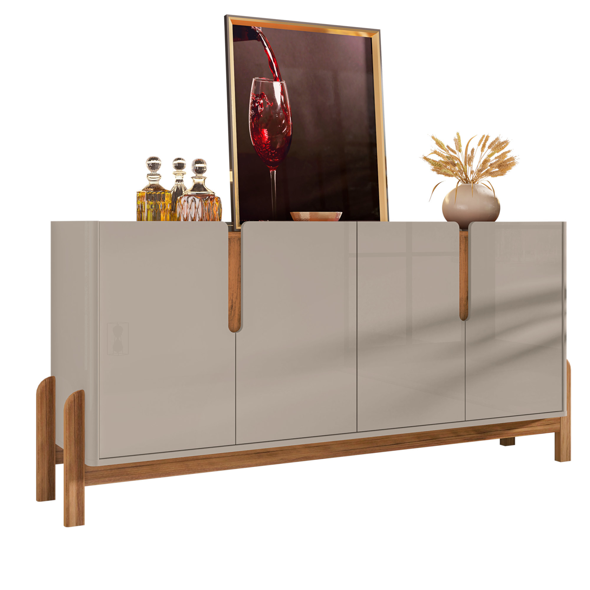 Aparador Buffet 4 Porta Niara Babus - Off White / Cedro