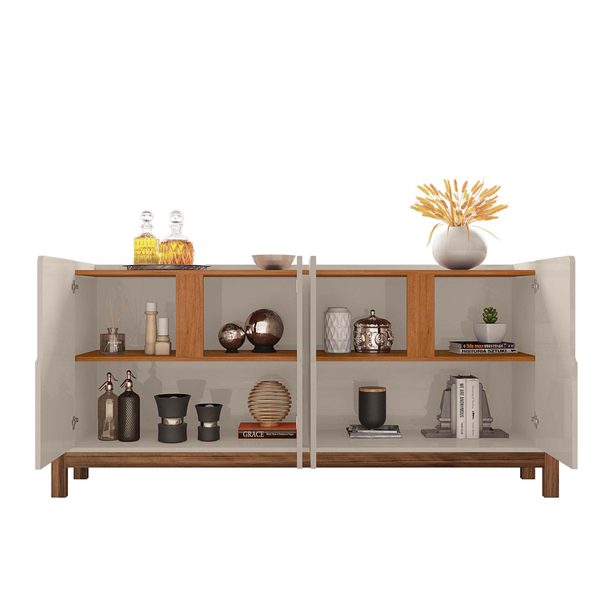 Aparador Buffet 4 Porta Niara Babus - Off White / Cedro