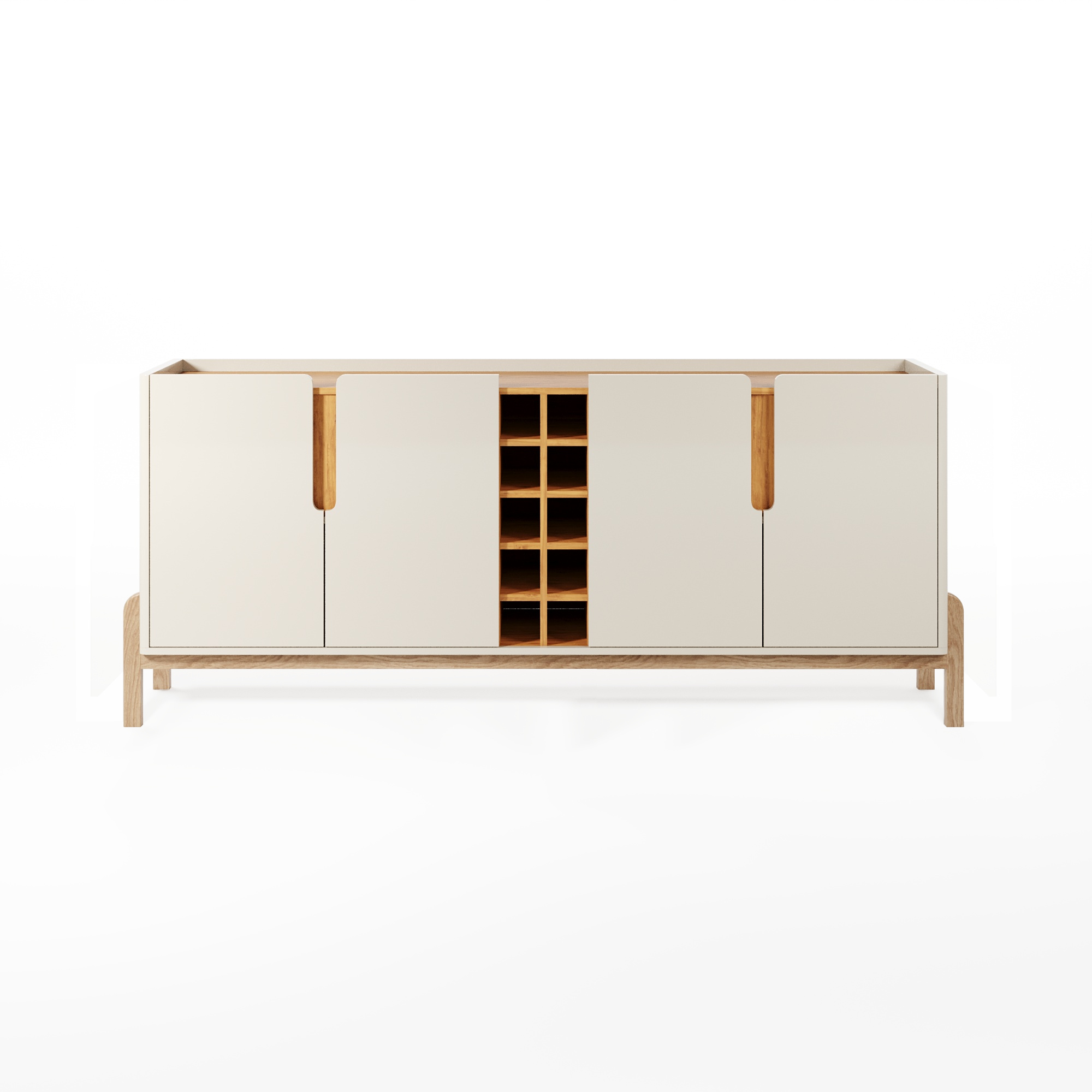 Aparador Buffet 4 Portas e Adega Canes Babus - Off White / Cedro