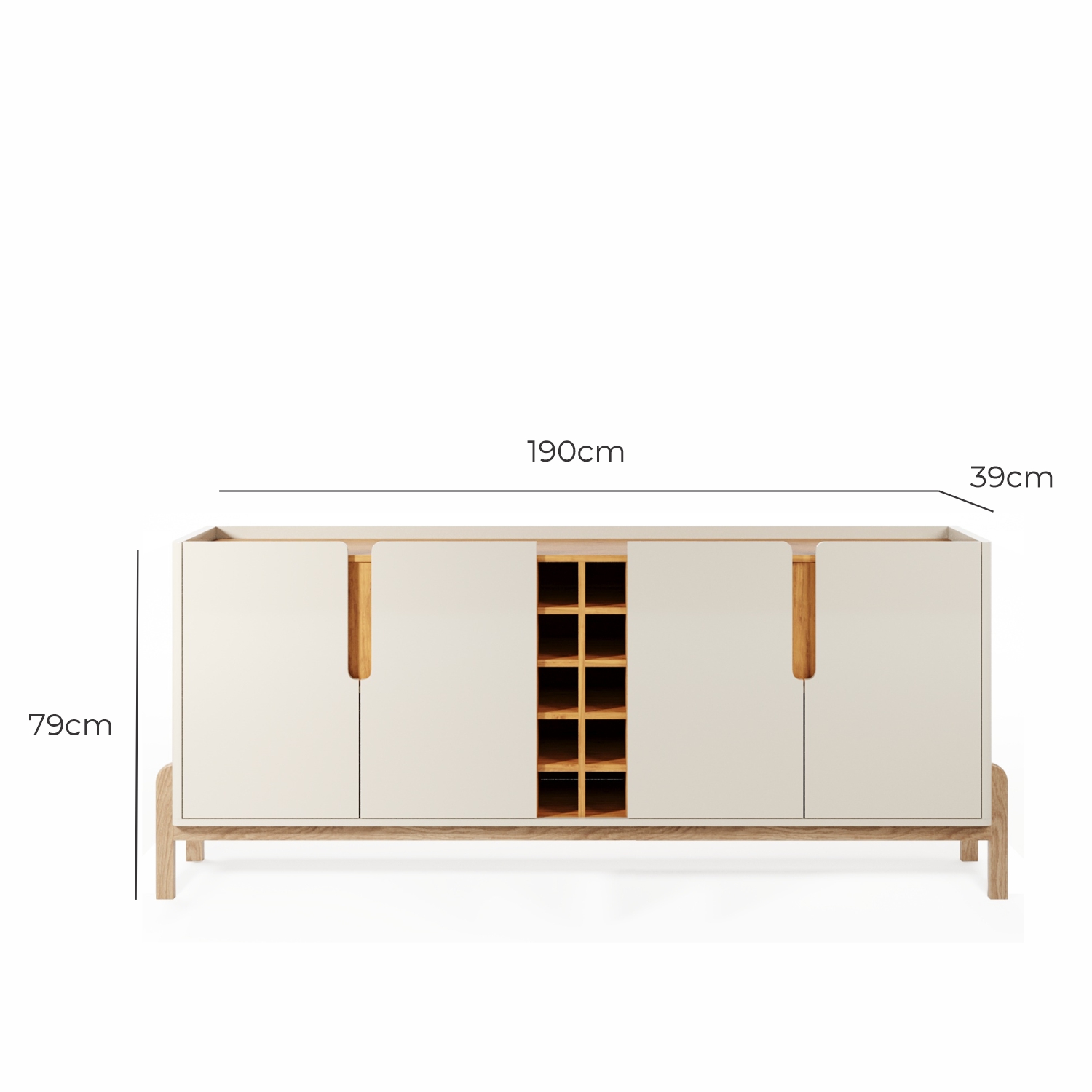 Aparador Buffet 4 Portas e Adega Canes Babus - Off White / Cedro