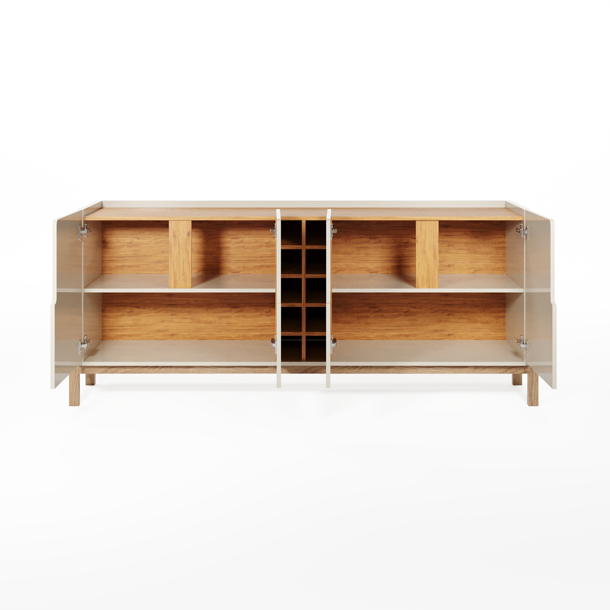 Aparador Buffet 4 Portas e Adega Canes Babus - Off White / Cedro