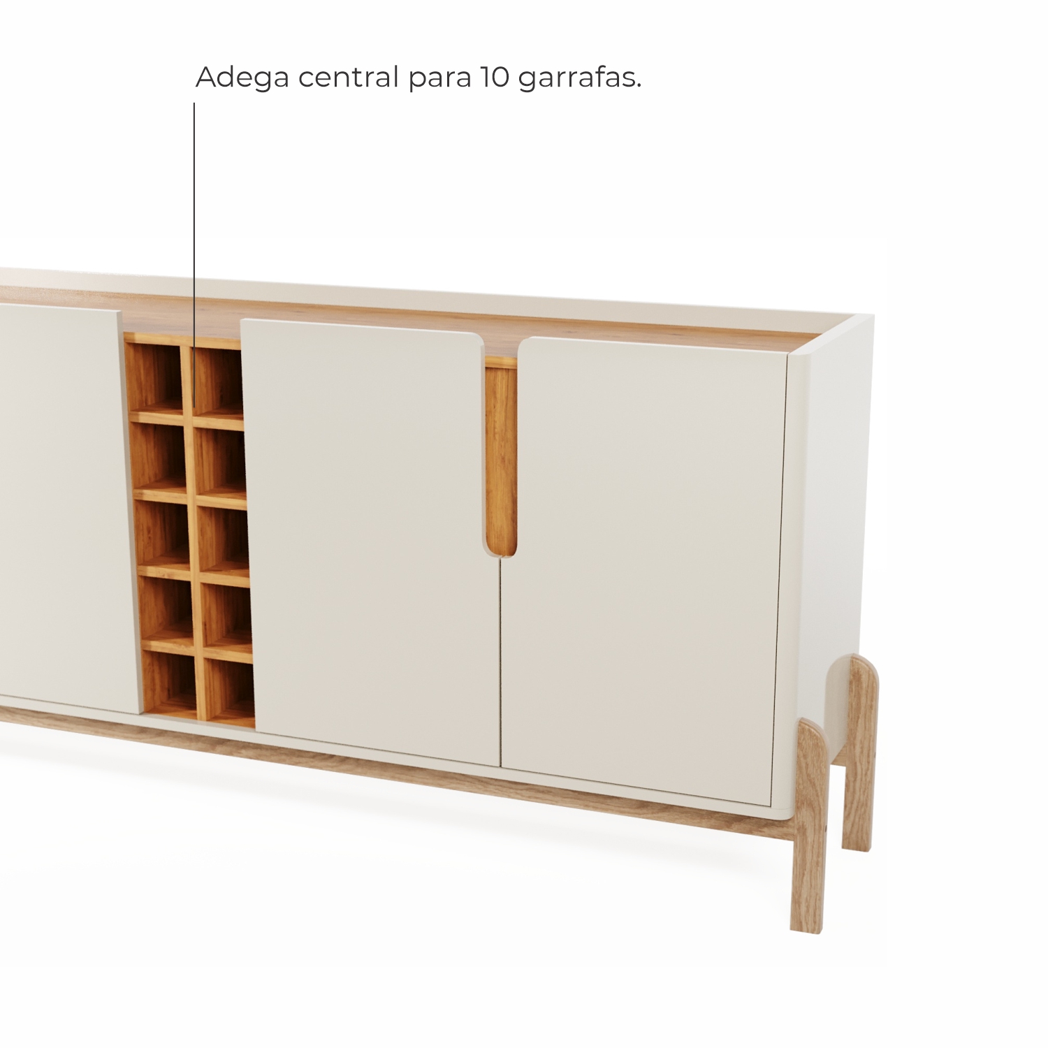 Aparador Buffet 4 Portas e Adega Canes Babus - Off White / Cedro