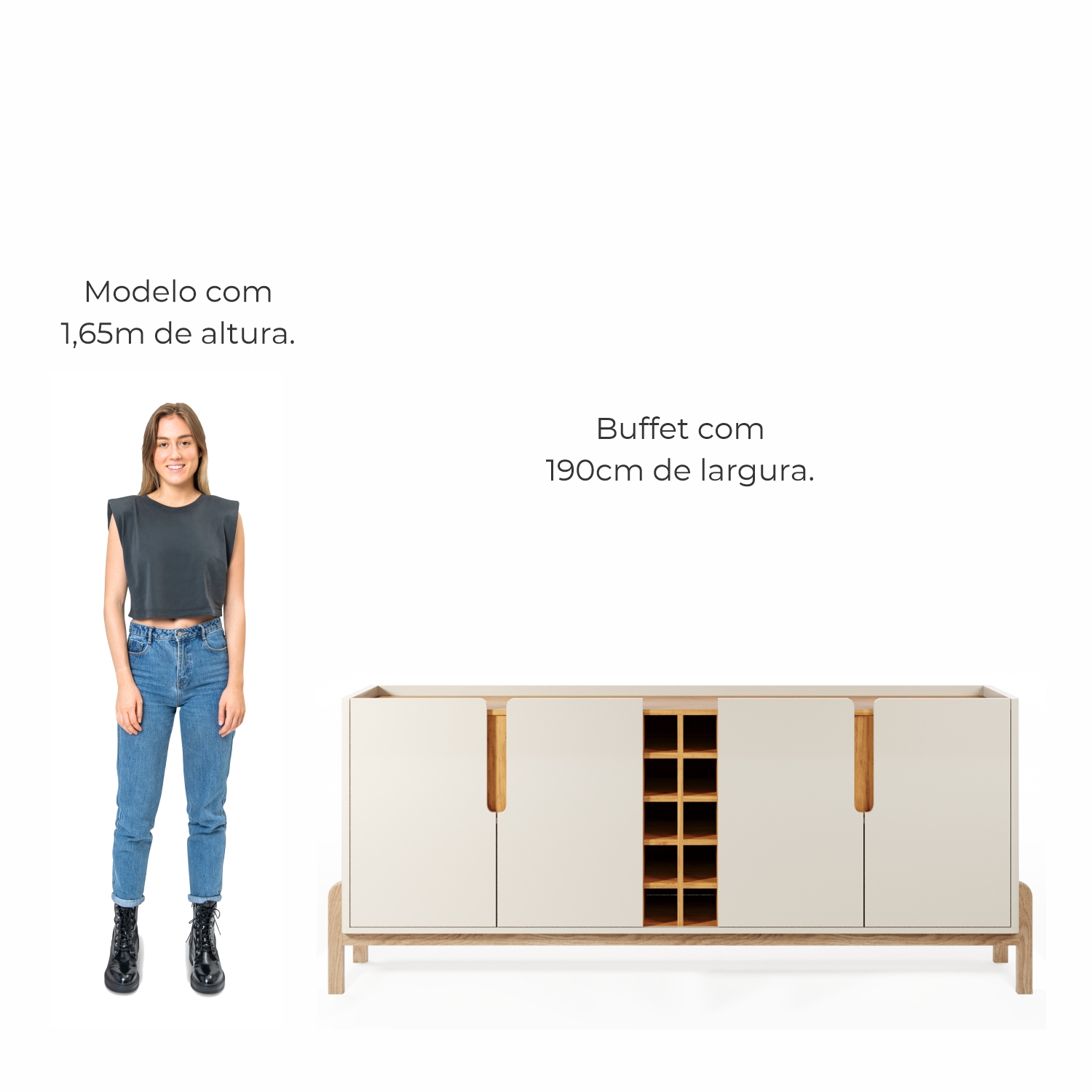 Aparador Buffet 4 Portas e Adega Canes Babus - Off White / Cedro