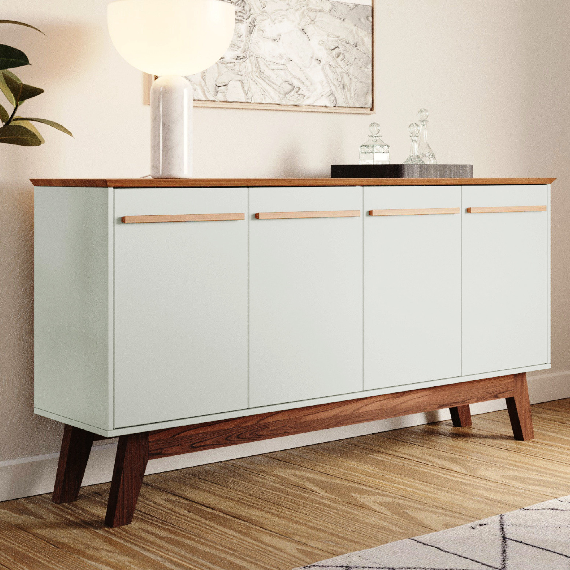 Aparador Buffet Atta Quatro Portas Com Pés de Madeira - Off White