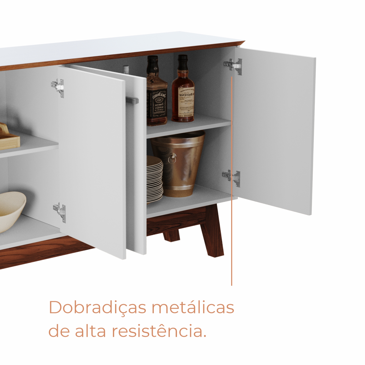 Aparador Buffet Atta Quatro Portas Com Pés de Madeira - Off White