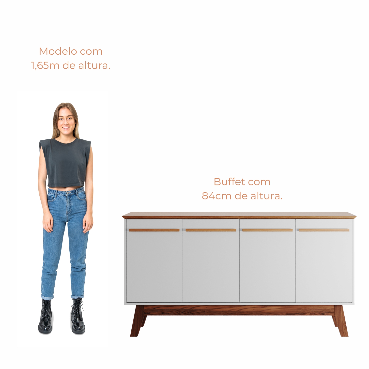 Aparador Buffet Atta Quatro Portas Com Pés de Madeira - Off White