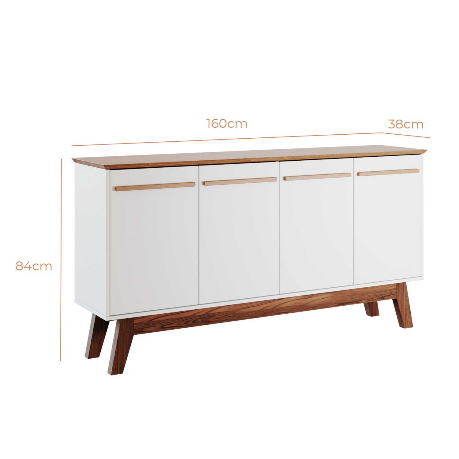 Aparador Buffet Babus Atta Quatro Portas Com Pés de Madeira - Branco