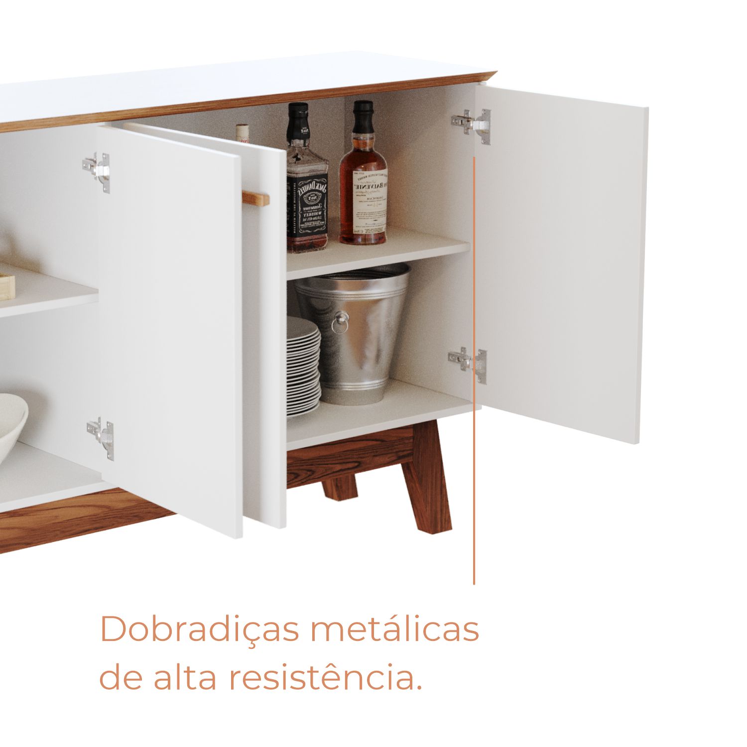 Aparador Buffet Babus Atta Quatro Portas Com Pés de Madeira - Branco