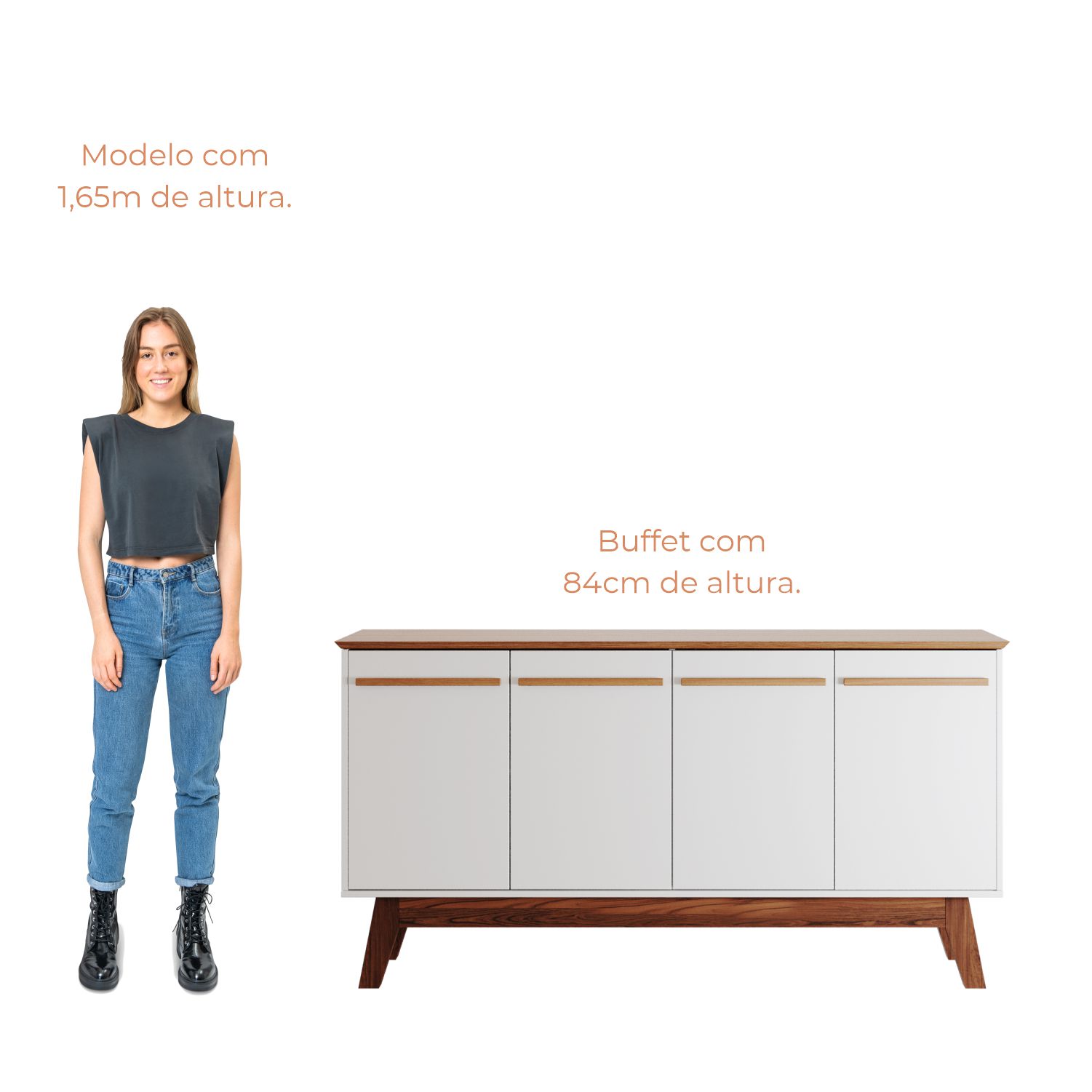 Aparador Buffet Babus Atta Quatro Portas Com Pés de Madeira - Branco