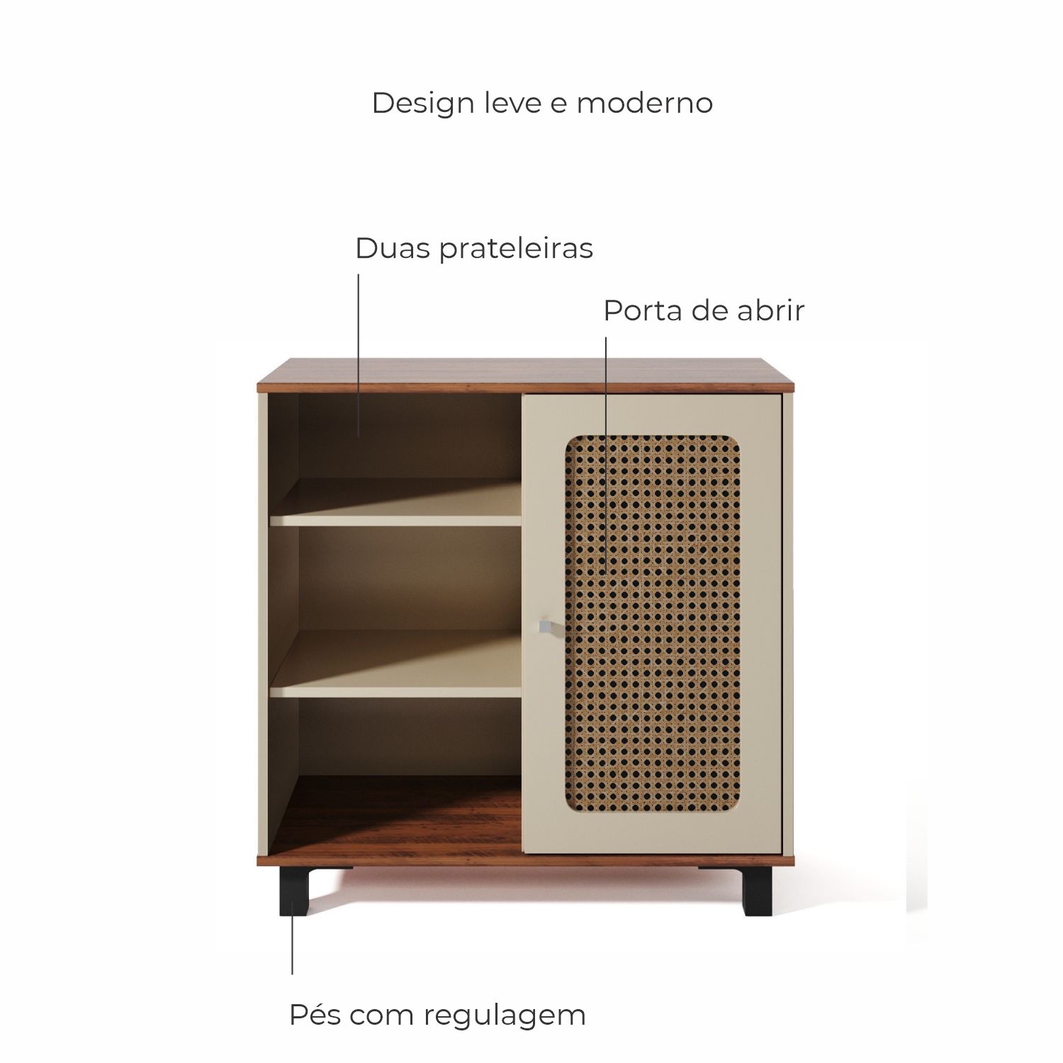Aparador Buffet Sala Faenza 1 Porta e 6 Prateleiras - Pinho / Off White