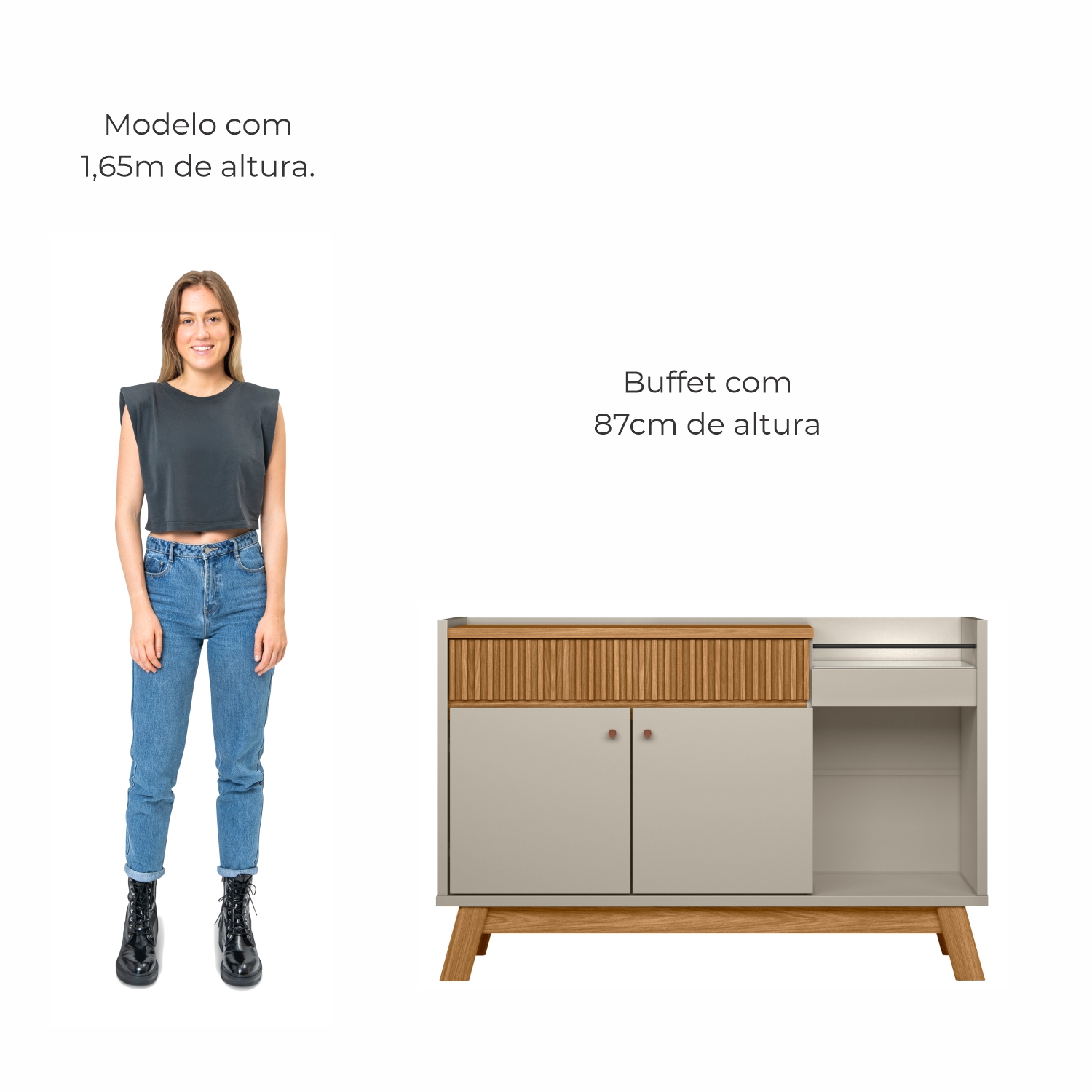 Buffet Aparador Accra 2  Portas Pés de Madeira Babus - Nature / Off White