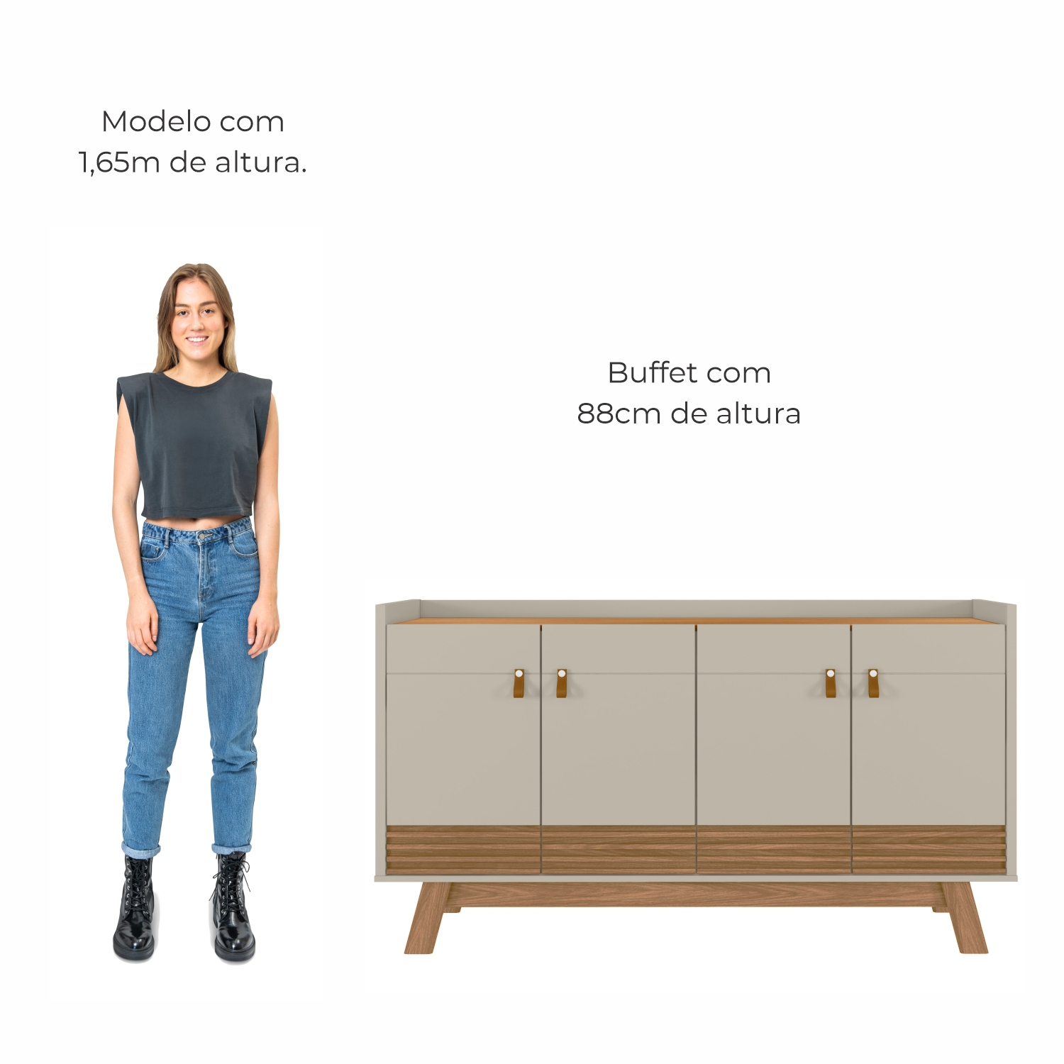 Buffet Aparador Aleppo 4  Portas Pés de Madeira Babus - Freijó / Off White