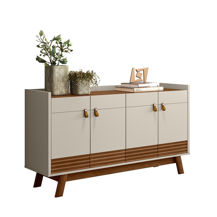 Buffet Aparador Aleppo 4  Portas Pés de Madeira Babus - Freijó / Off White