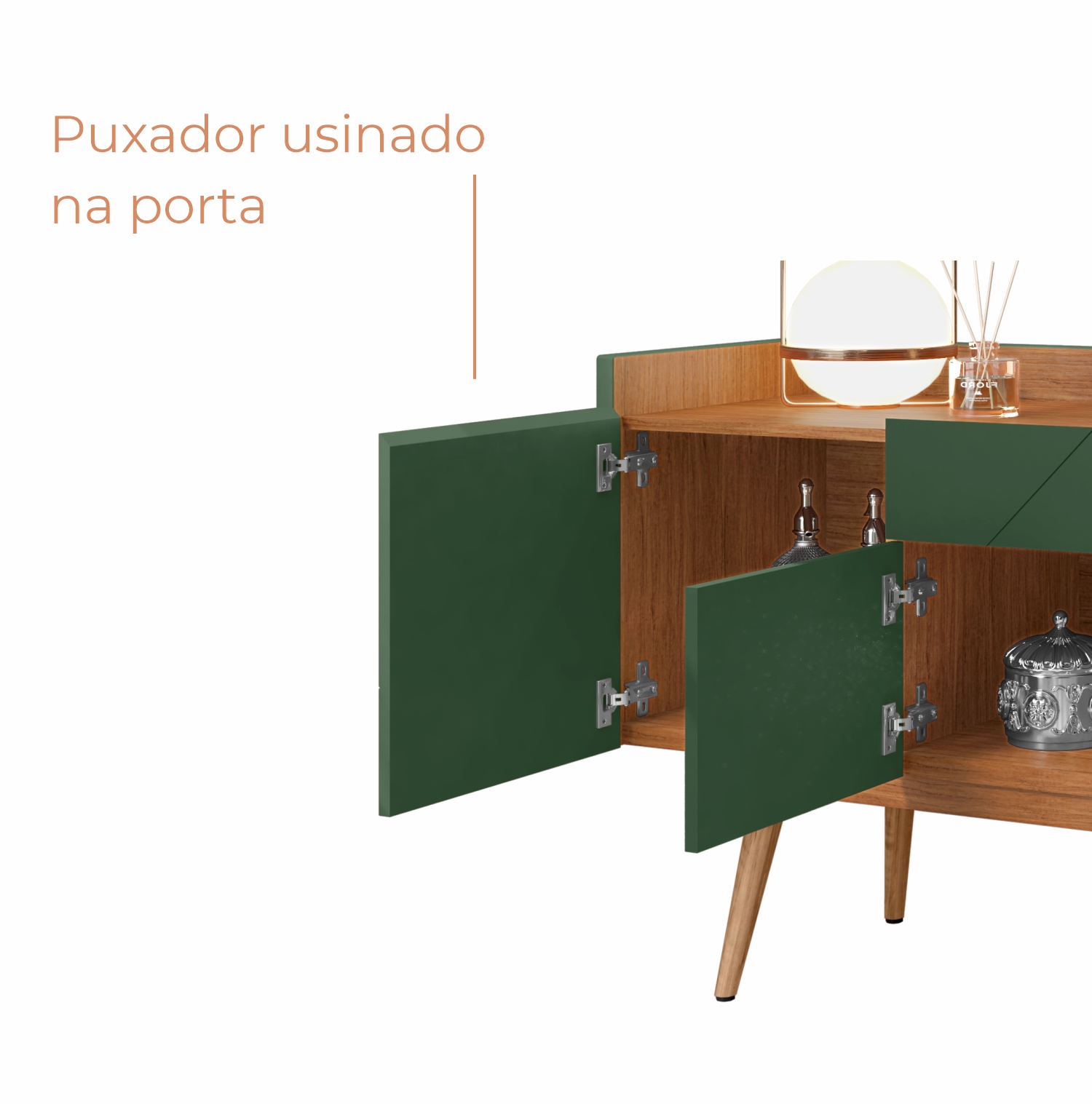 Buffet Aparador Lago 4 Portas 2 Gavetas Babus -  Cedro / Verde Oliva