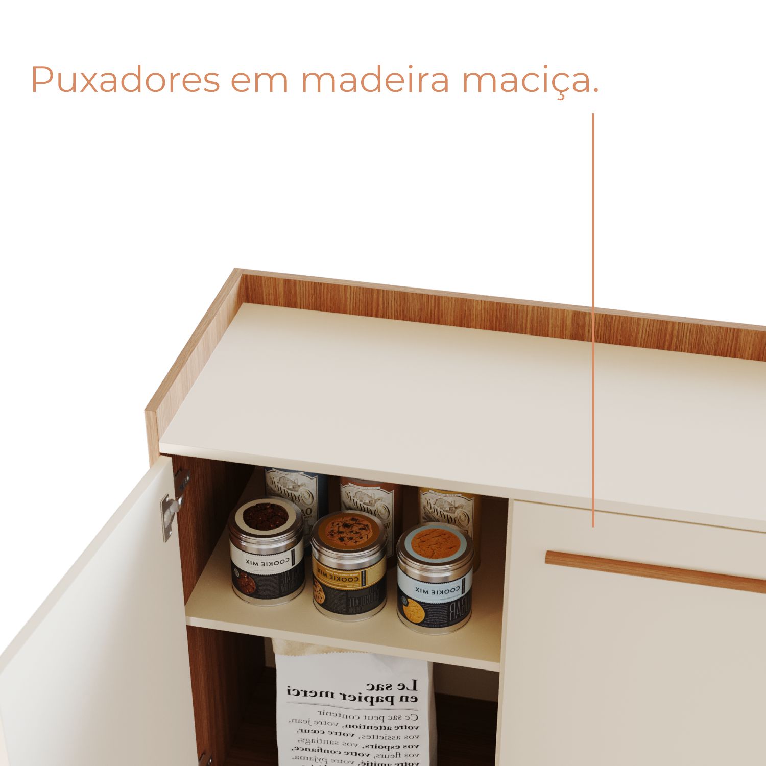 Buffet Aparador Lo Três Portas Com Pés de Madeira Retrô