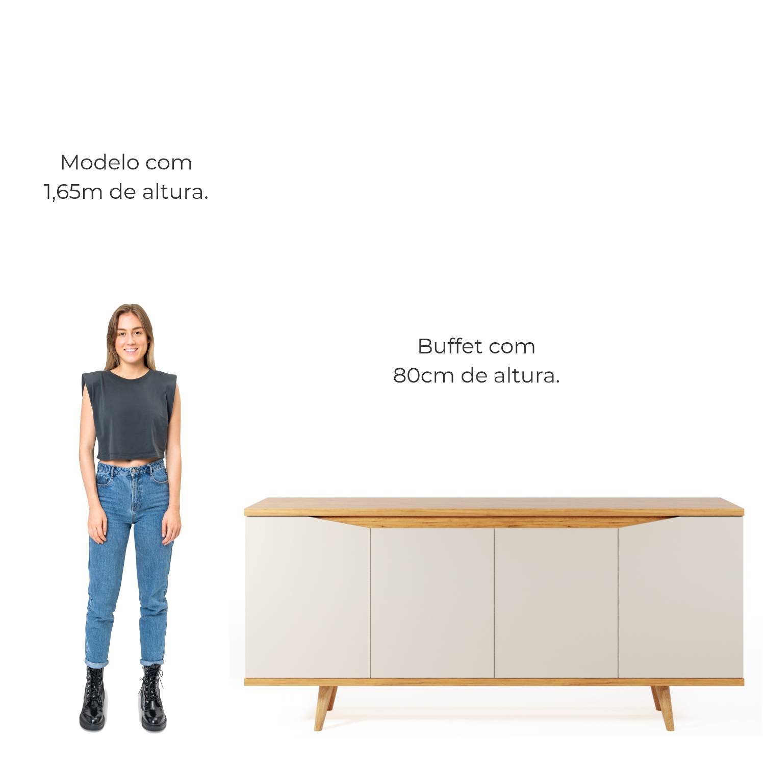 Buffet Aparador Pass 4 Portas Babus - Off White / Noce