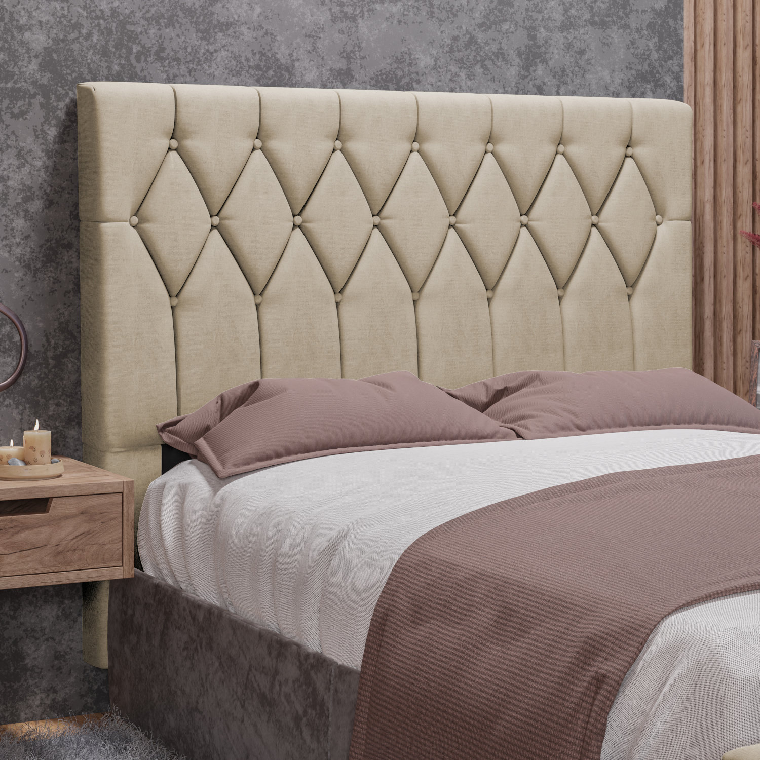 Cabeceira de Cama Queen Estofada Delphi Em Voluplus - Bege