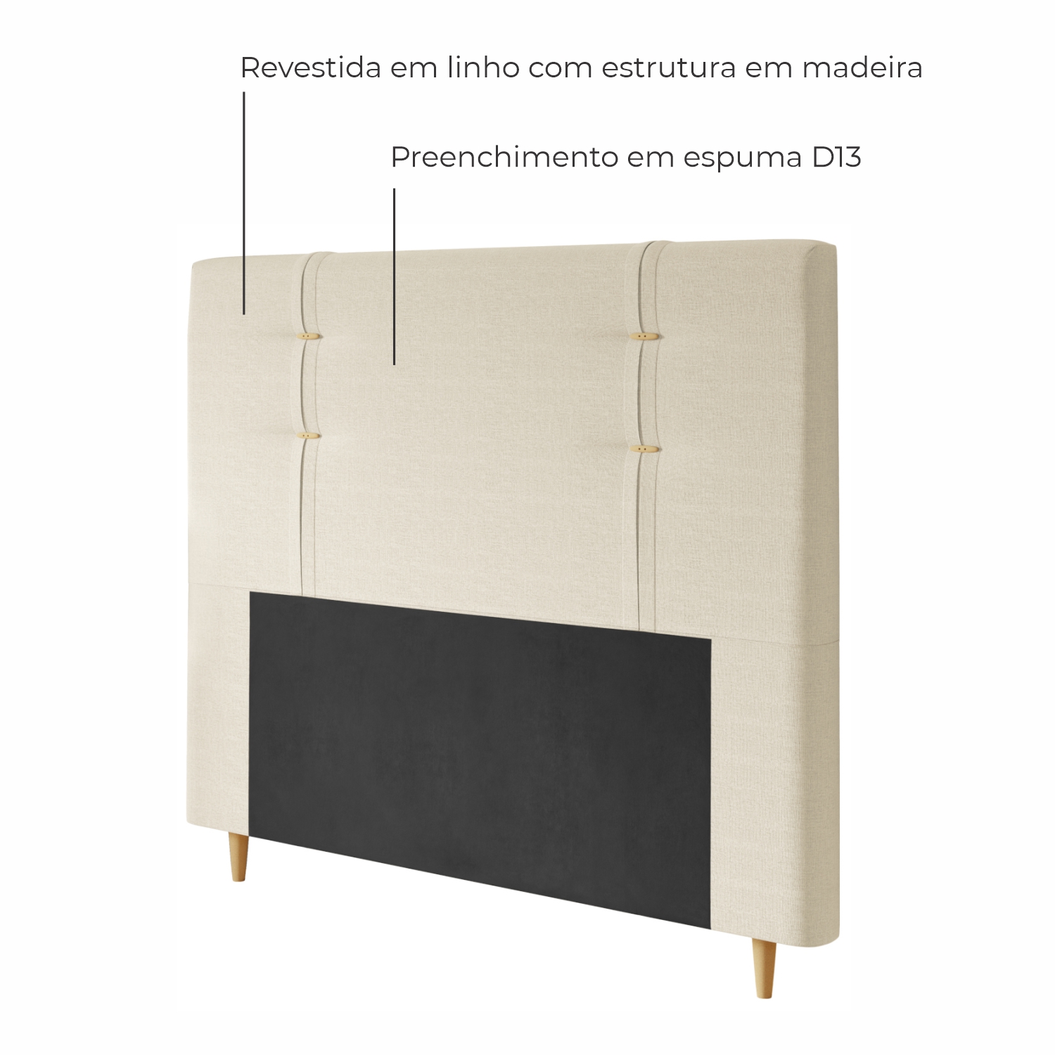 Cabeceira de Queen Estofada Rodes Em Linho - Areia