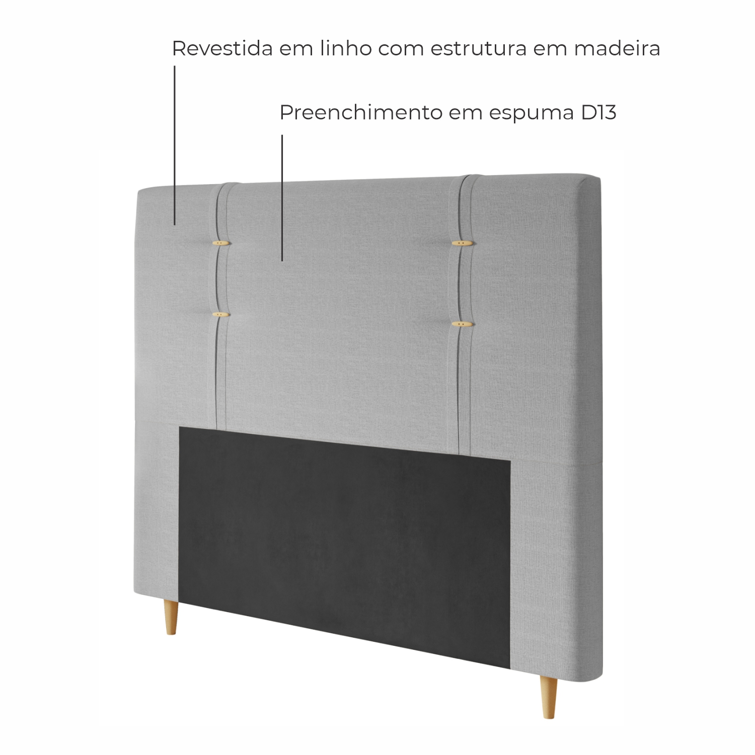 Cabeceira de Queen Estofada Rodes Em Linho - Neblina