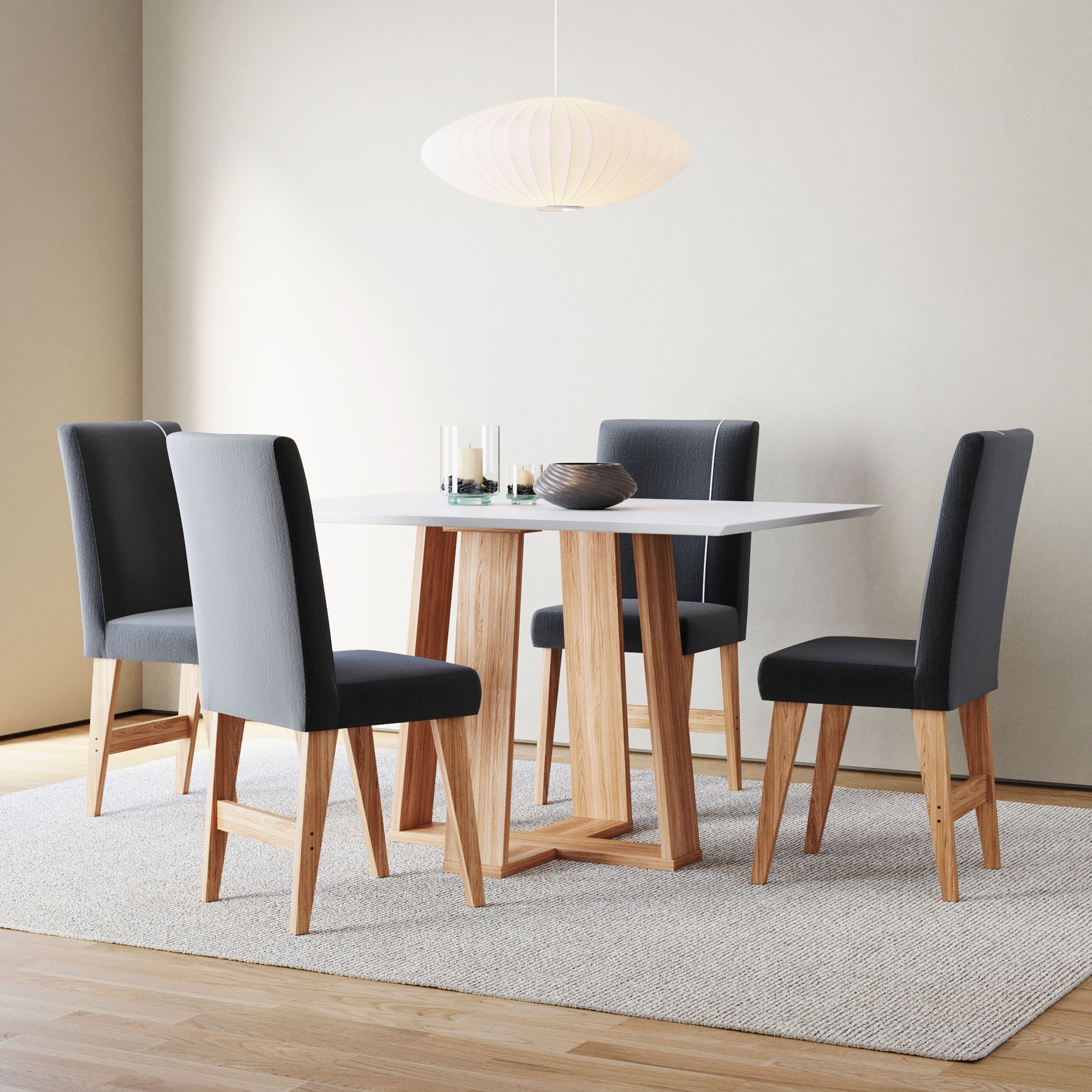 Conjunto Sala de Jantar 4 Lugares Mesa Bahê 136 e Cadeira Ane Babus