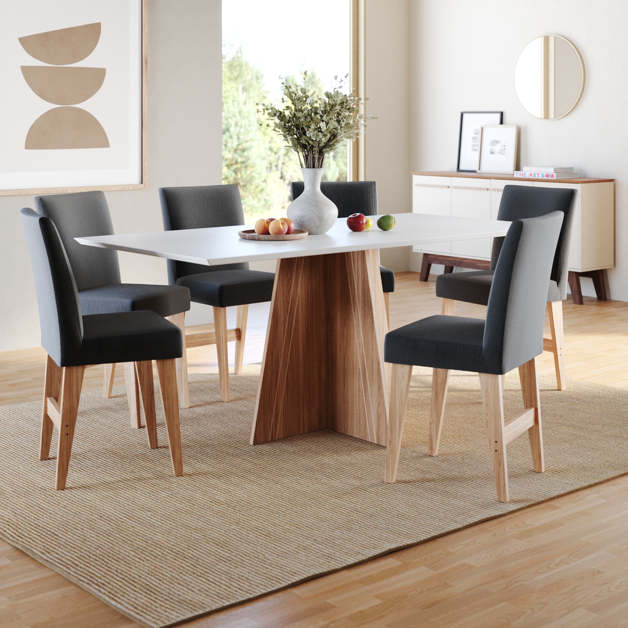 Conjunto Sala de Jantar 6 Lugares Mesa Lune e Cadeira Ane Babus