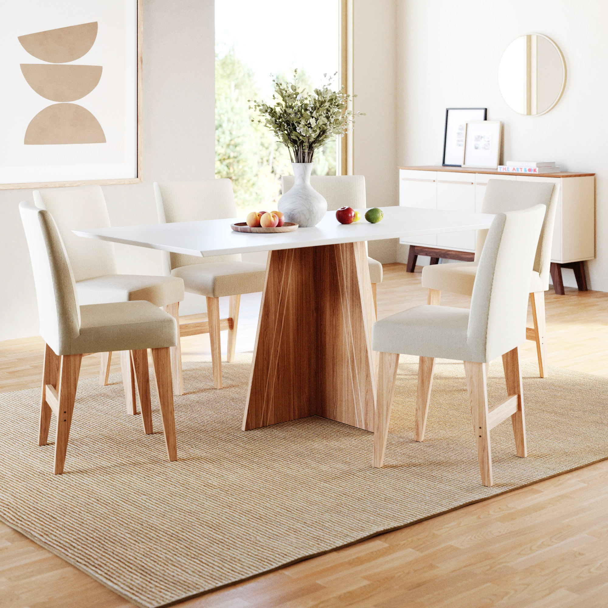 Conjunto Sala de Jantar 6 Lugares Mesa Lune e Cadeira Ane Babus