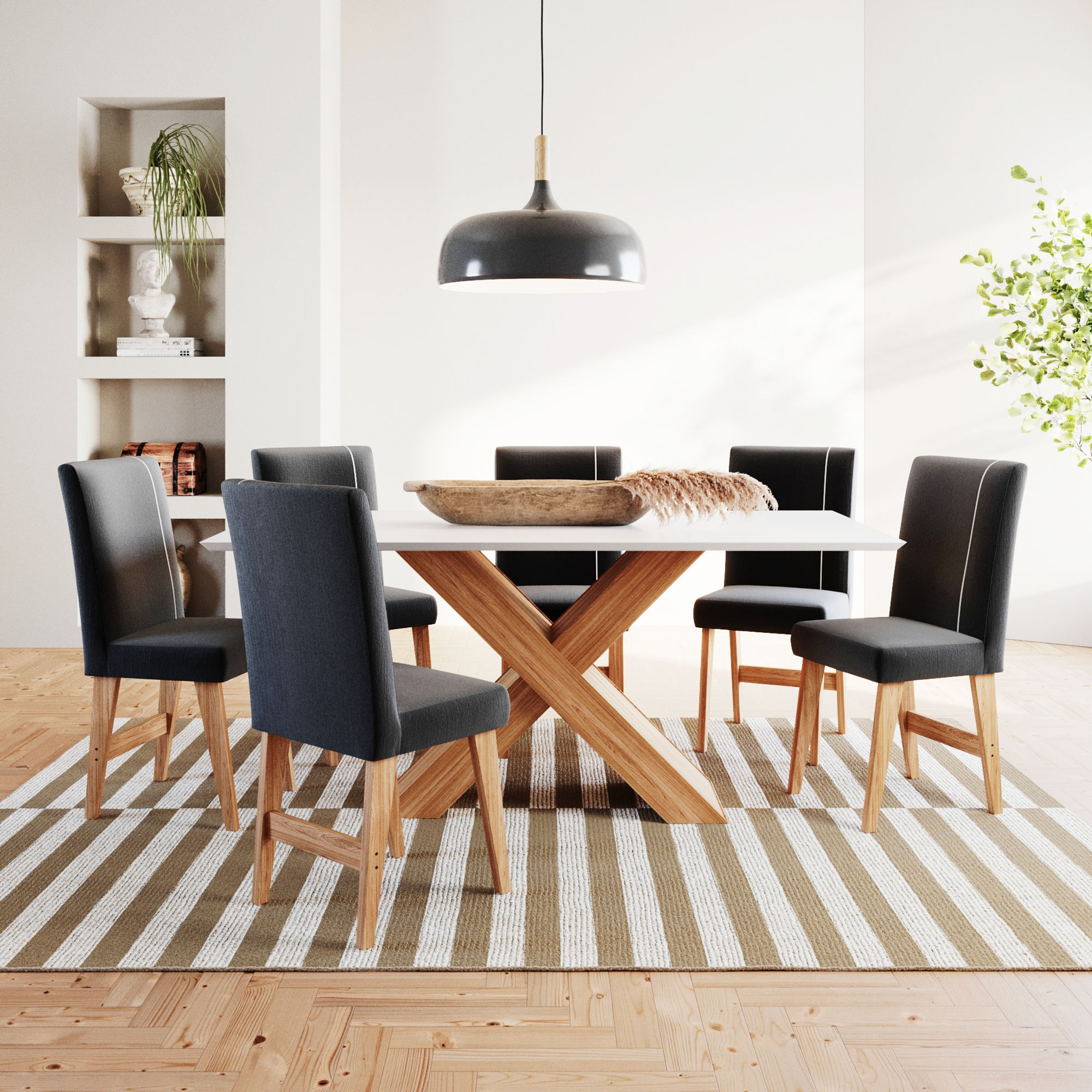 Conjunto Sala de Jantar 6 Lugares Mesa Nea e Cadeira Ane Babus
