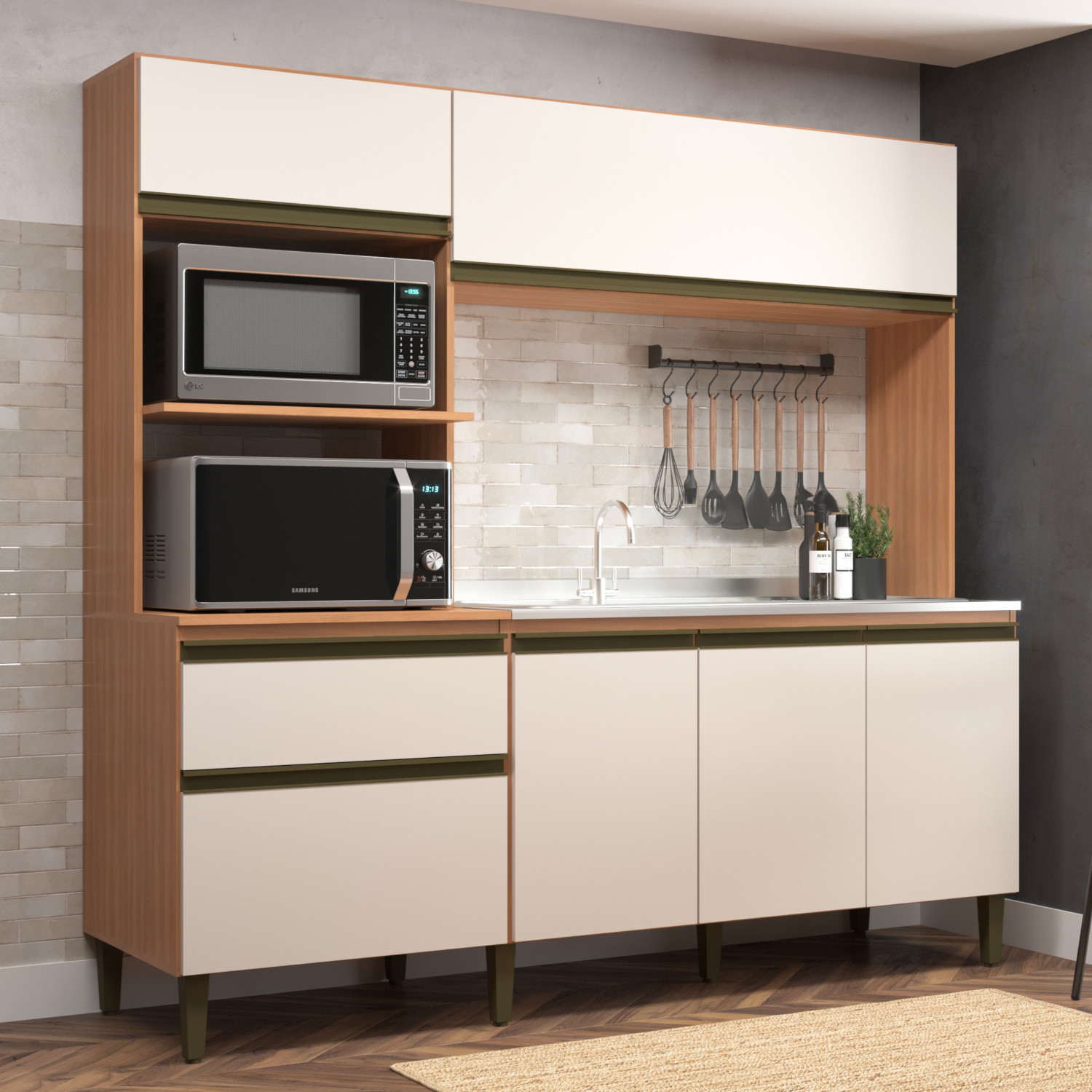 Cozinha Compacta J Carvalho Vitoria New 6 Portas 1 Gaveta Freijó/off White Marrom