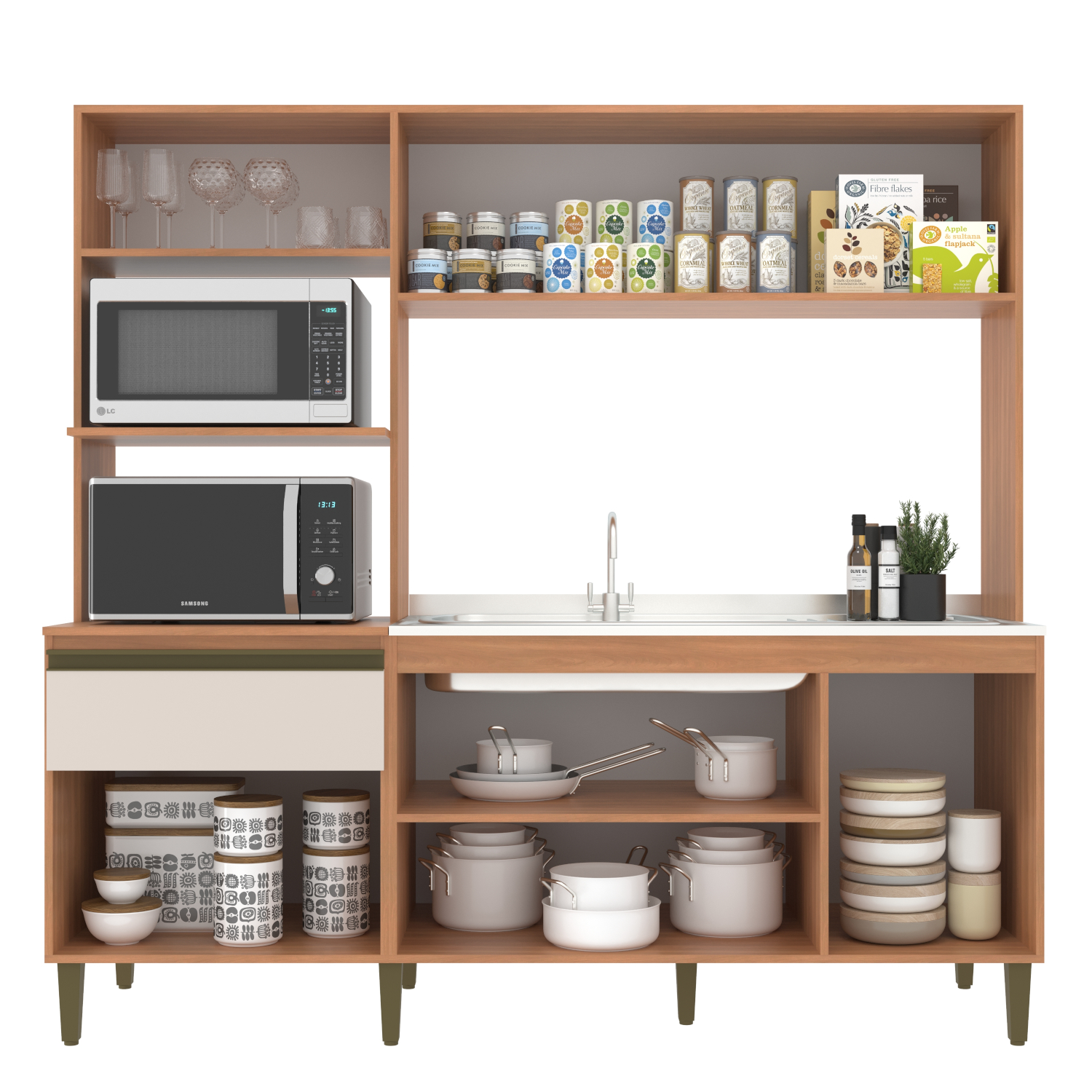 Cozinha Compacta J Carvalho Vitoria New 6 Portas 1 Gaveta Freijó/off White Marrom