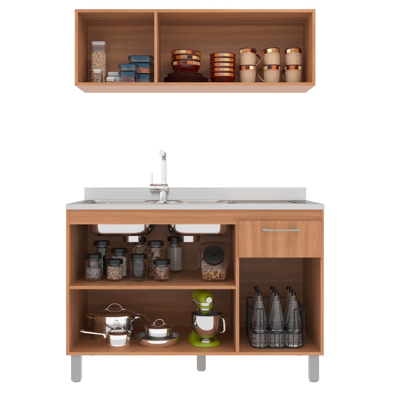 Cozinha Iara Modulada 2 Peças 6 Portas 1 Gaveta Freijó/Off White
