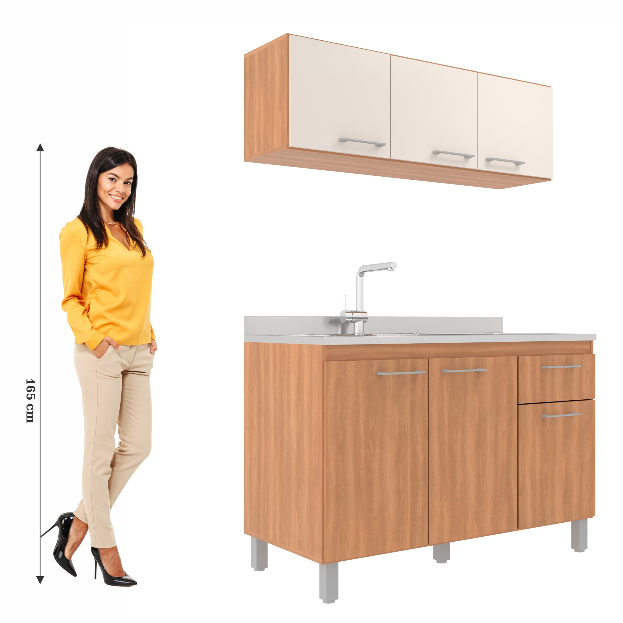 Cozinha Iara Modulada 2 Peças 6 Portas 1 Gaveta Freijó/Off White