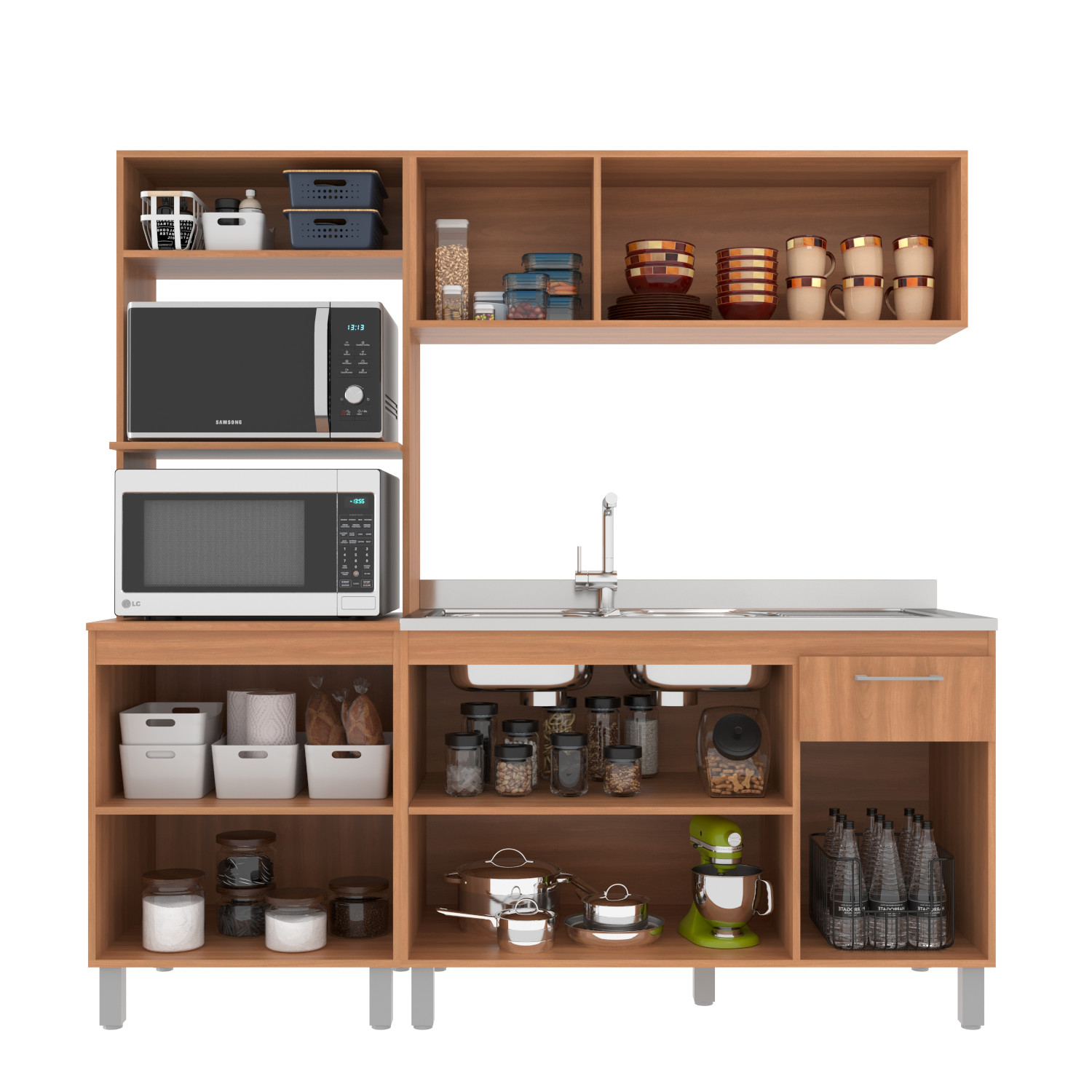 Cozinha Iara Modulada 3 Peças 7 Portas 1 Gaveta Freijó/Off White