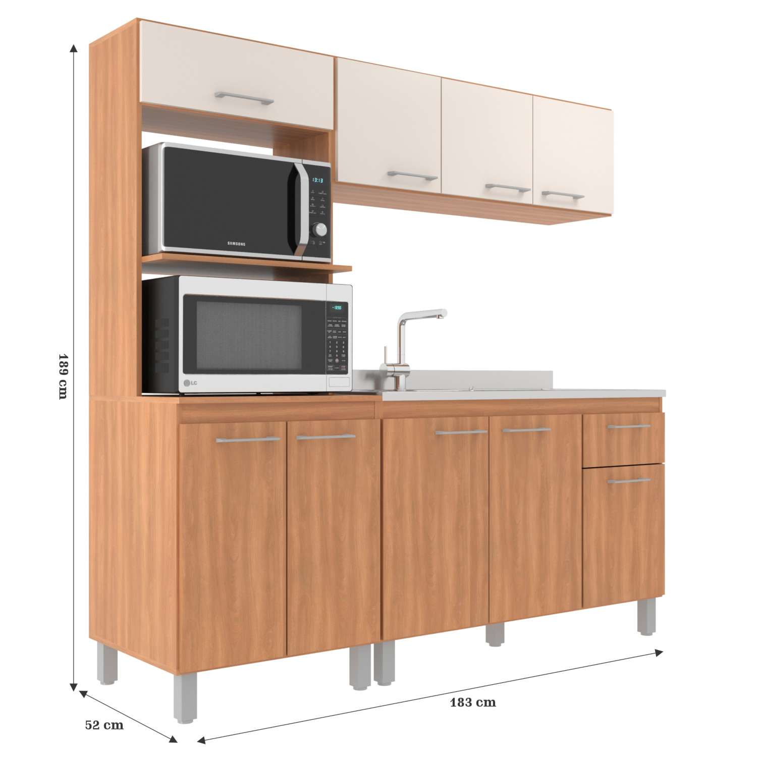 Cozinha Iara Modulada 3 Peças 7 Portas 1 Gaveta Freijó/Off White