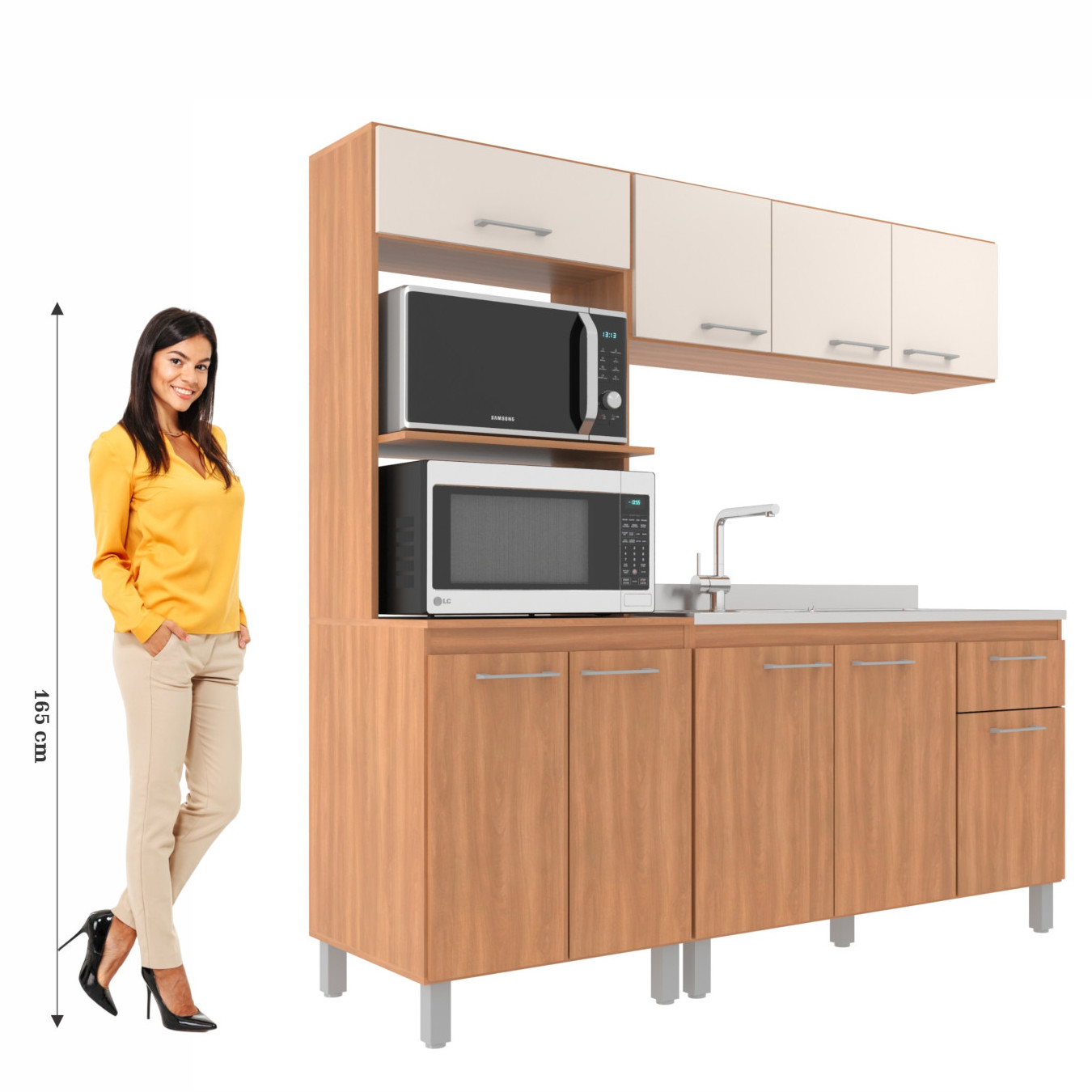 Cozinha Iara Modulada 3 Peças 7 Portas 1 Gaveta Freijó/Off White