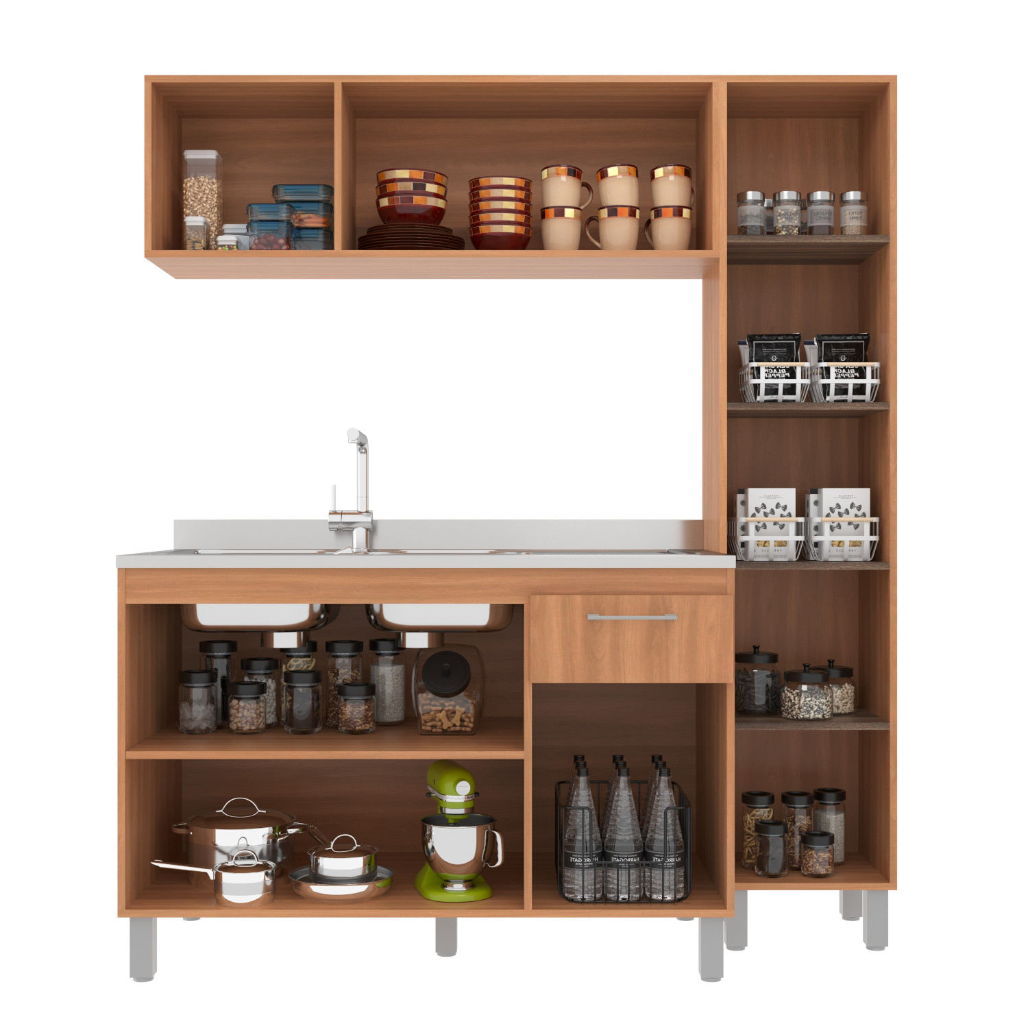 Cozinha Iara Modulada 3 Peças com Torre Quente Freijó/Off White